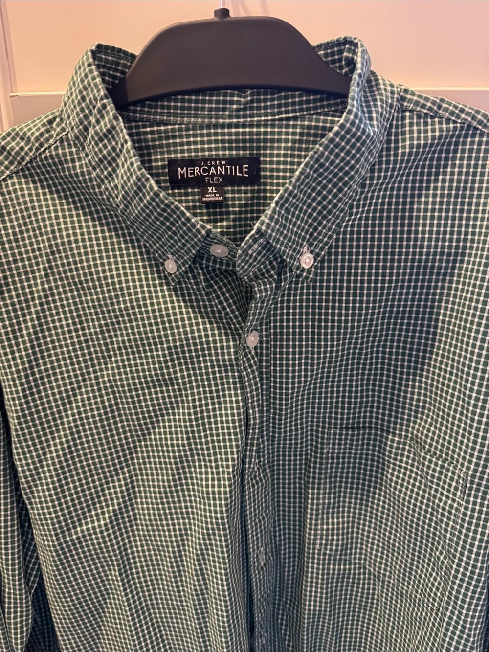 J. Crew Green and White Plaid Button-Down Shirt